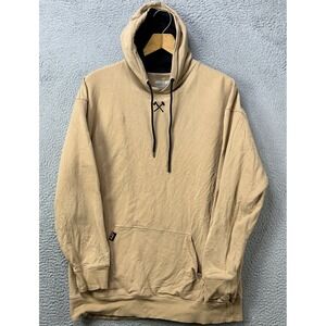 AAF Here To Work Mens Medium Hoodie Pullover Beige Drawstring Stretch Authentic